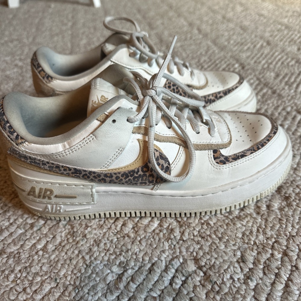 Nike Womens AF1 Shadow Leopard White Ivory Khaki Sneakers US size 9 EUC